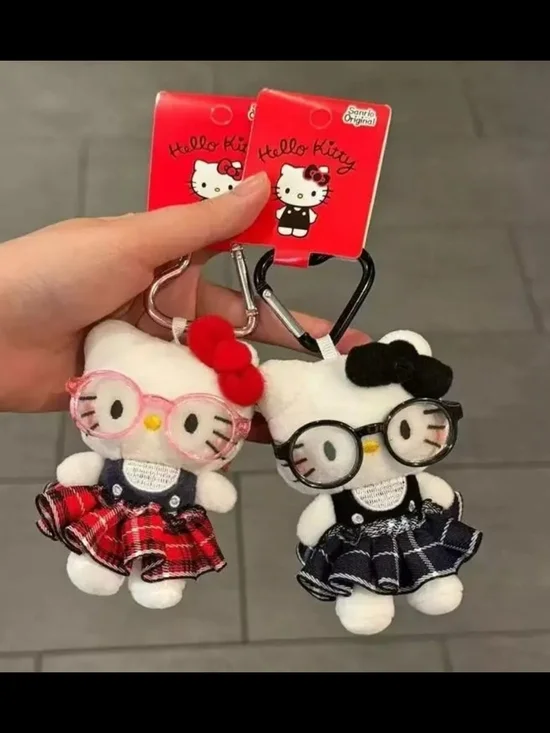 Hello Kitty Plush Keychain with  PINK Glasses and Red Bow - Picture 3 of 3